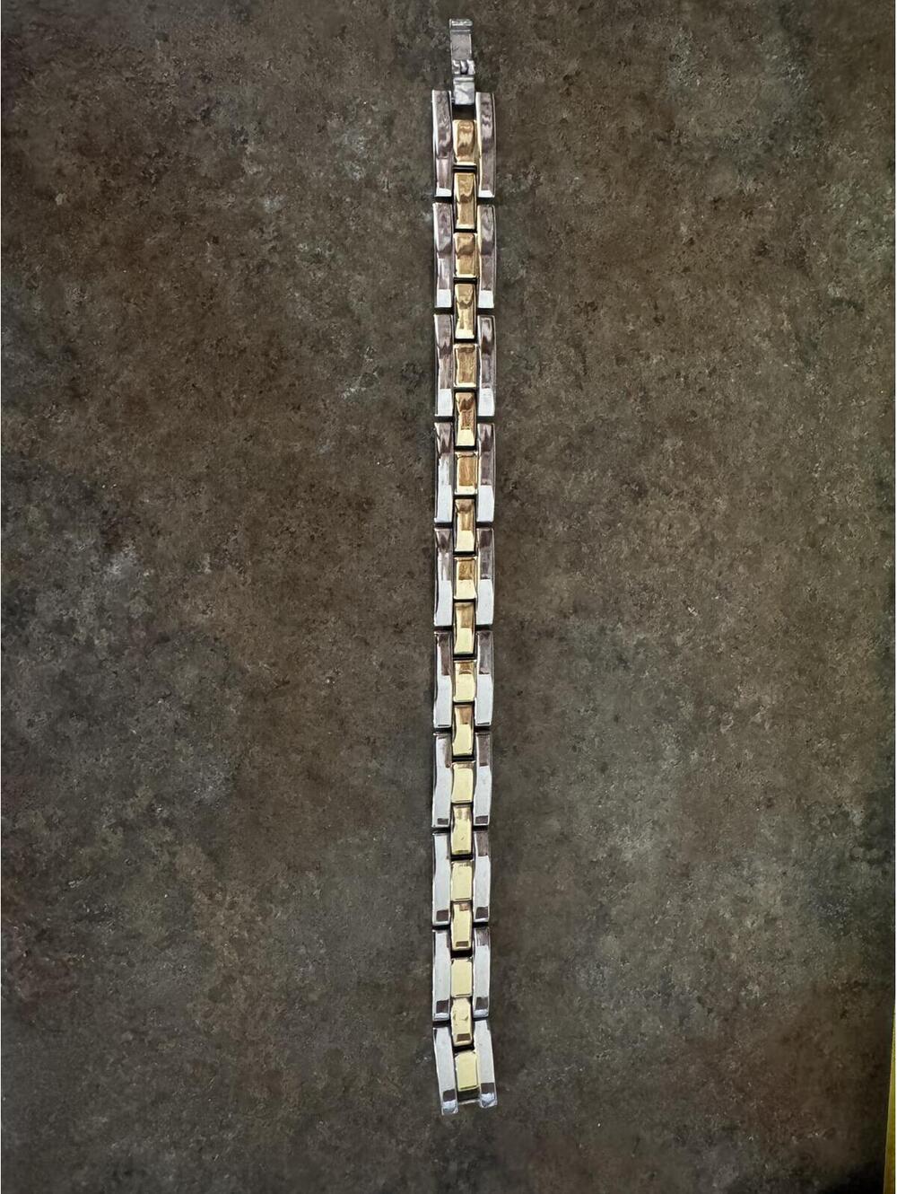 Vintage TwoTone Link Bracelet Silver & Gold Tone approx 8.5"  Heavy Costume